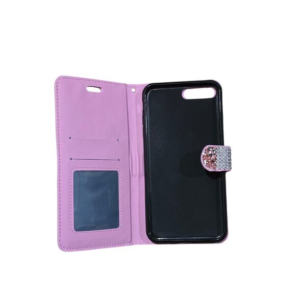 iPhone 7 plus 8 plus pink and white glitter wallet phone case NIB - Picture 2 of 3